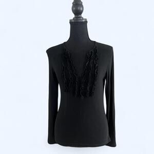 Vintage Y2K BCBG Black goth glam ruffle long sleeve top Size Medium